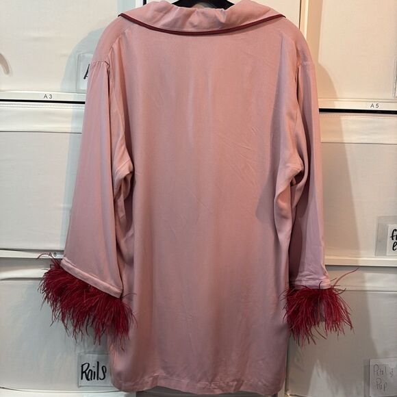 Sleeper Pink/Red Pajama Double  Ostrich Feather Pants & Button Up NWT $395.00 - Picture 10 of 12